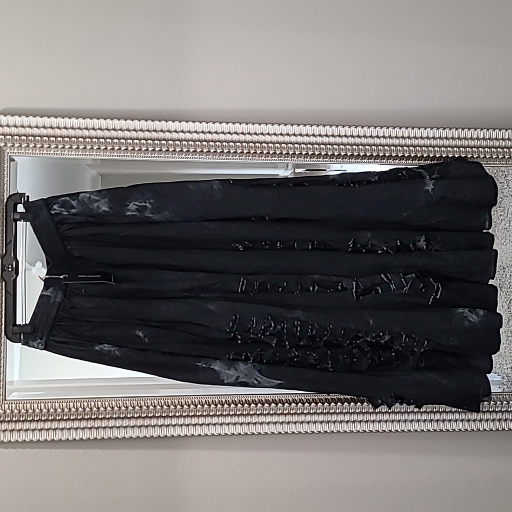 RARE TOV Holy Maxi Skirt Distressed Black Denim Size 44/ Large 10-12 NWT